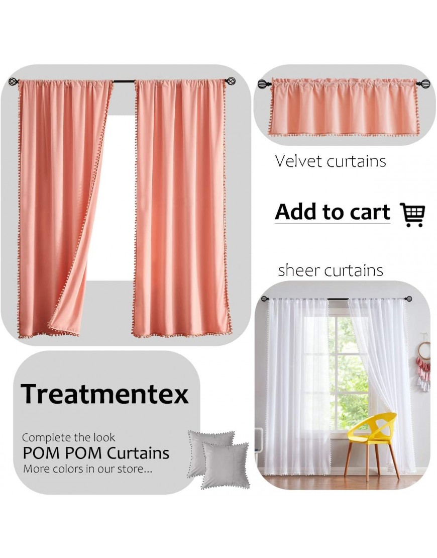 Pom-pom Sheer Curtains for Living Room 84 inch Long Yellow Curtain Drapes for Kids Room 2 Panels Rod Pocket
