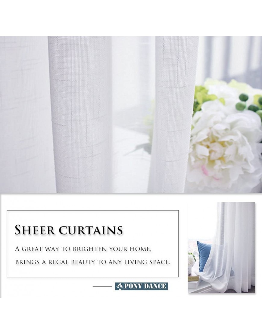 PONY DANCE Sheer Linen Curtains Living Room Decor Curtains 95 inches Long White Semi Sheer Window Curtains & Drapes Natural Home Decor for Sliding Door Patio 52 Wide 2 PCs