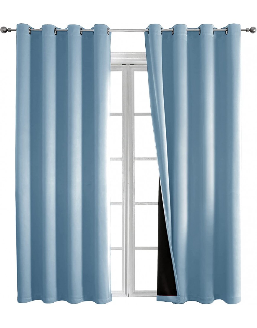 Rutterllow 100% Blackout Curtains, 84 Inches Long Heat and Full Light Blocking Drapes for Nursery Thermal Insulated Window Treatment Drapes for Dining Room 2 Panels,Haze Blue,52x84inch