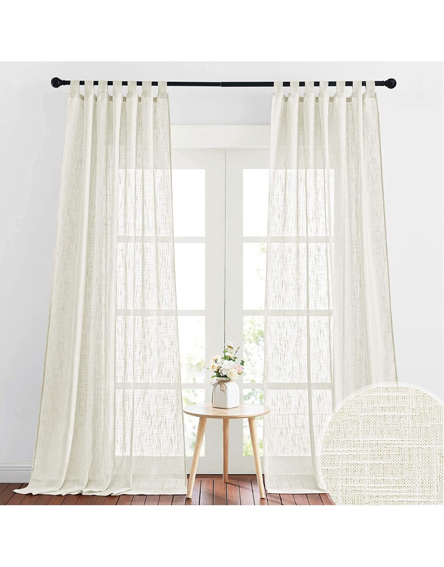 RYB HOME Sheer Curtains for Living Room Linen Textured Wave Semi Translucent Privacy Light Filtering Drapes for Office Bedroom Patio Door 52 inch Wide x 96 inches Long 1 Pair Natural