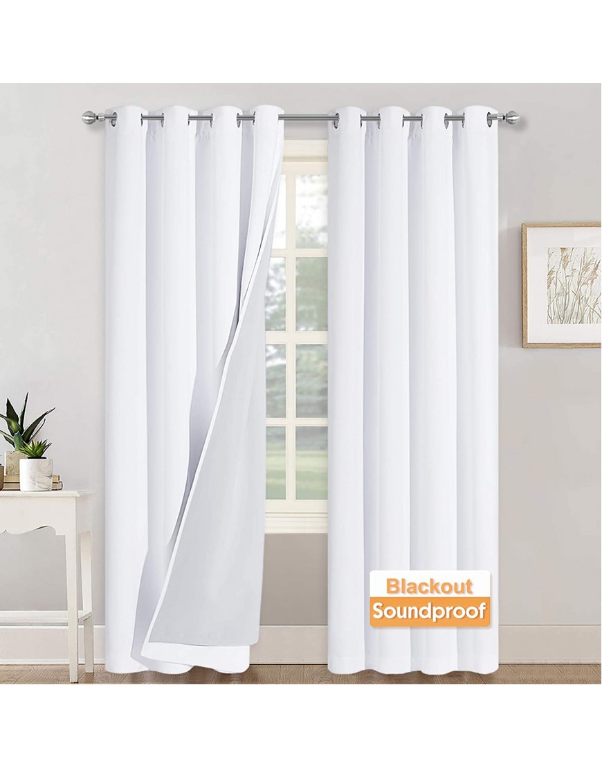 RYB HOME Soundproof Divider Curtains Blackout Curtains for Living Room Window Inside Felf Linings Insulted Heat Cold Noise Shade Drapes for Sliding Glass Door W 52 x L 95 inches White 2 Pcs