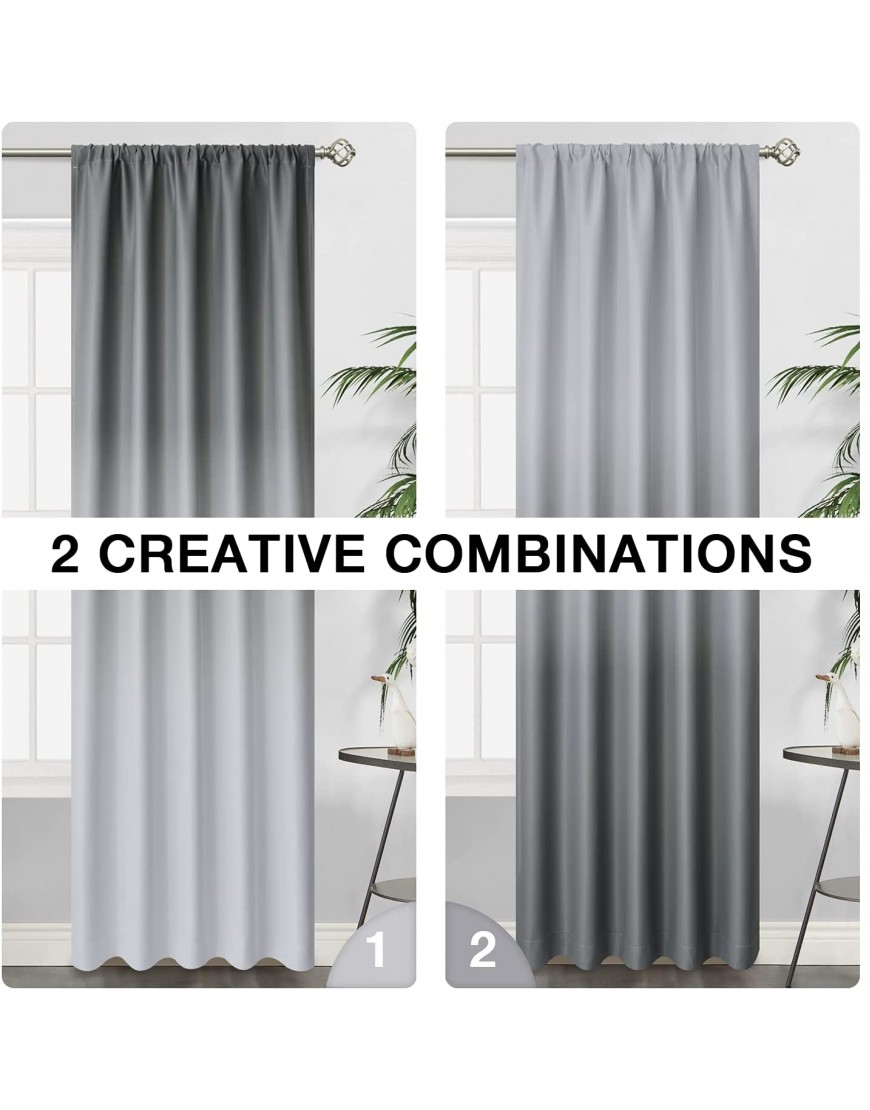 SimpleHome Rod Pocket Ombre Room Darkening Curtains for Living Room Light Blocking Gradient Grey and Greyish White Thermal Insulated Window Curtains Drapes for Bedroom 2 Panels 52x84 inches Length