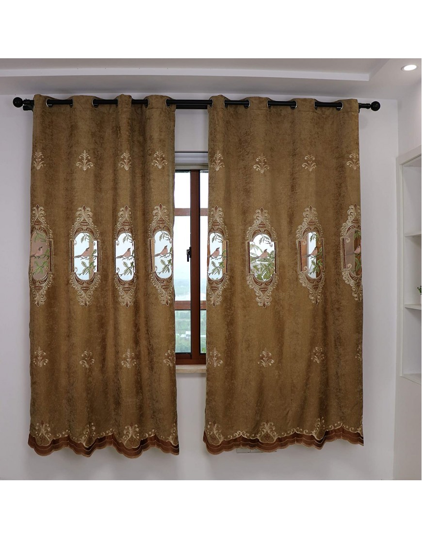 Slow Soul Set of 2 Panels Embroidered Birds 80% Blackout Curtains for Living Room Bedroom Dining Room Curtains & Drapes High-end Curtain with Grommet Top Brown Cloth 49W X 84 inch Length