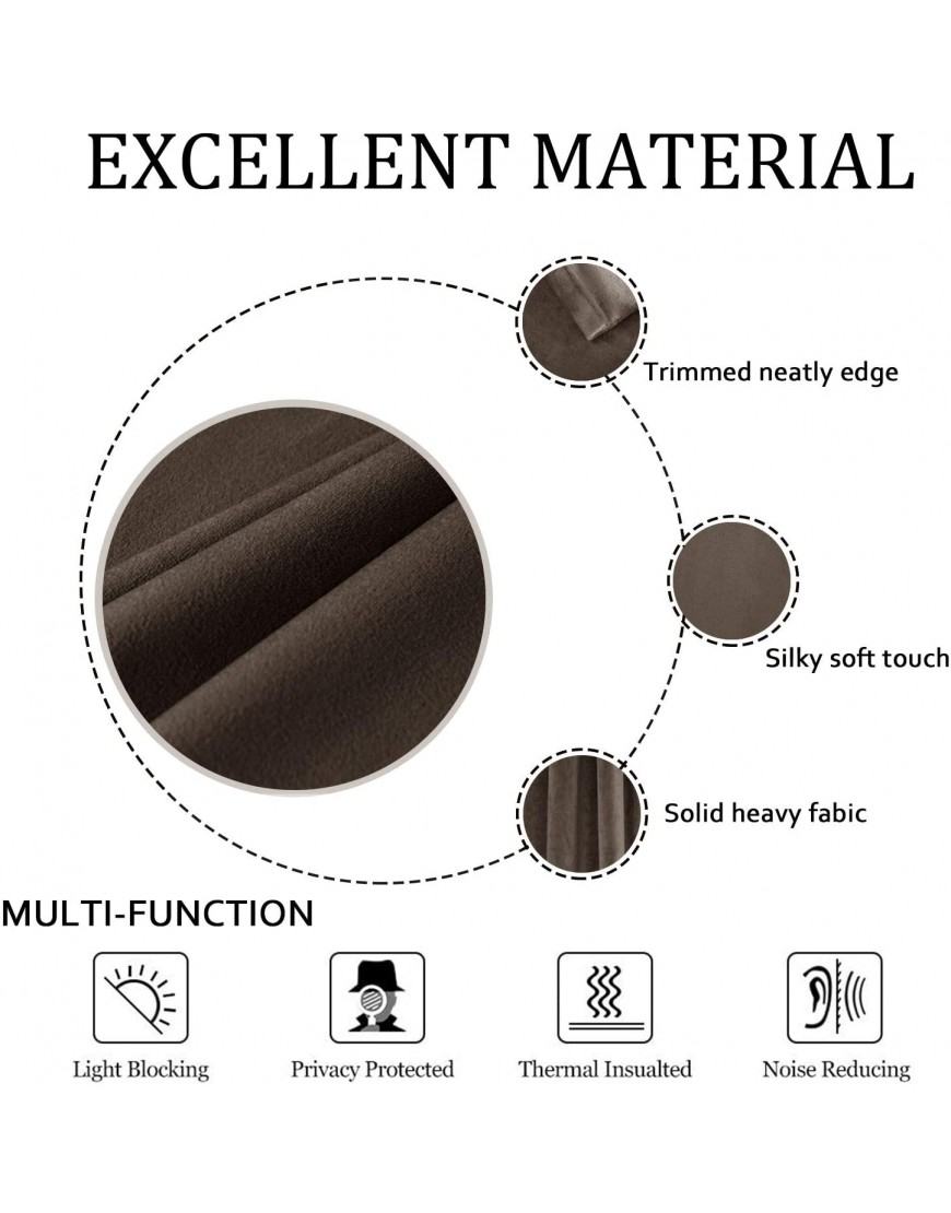 SMILETIME Brown Velvet Curtains with Grommet Thermal Insulated Super Soft Privacy Noise Reducing Blackout Velvet Curtains for Living Room 2 Panels Each 52 x 63 inches Long