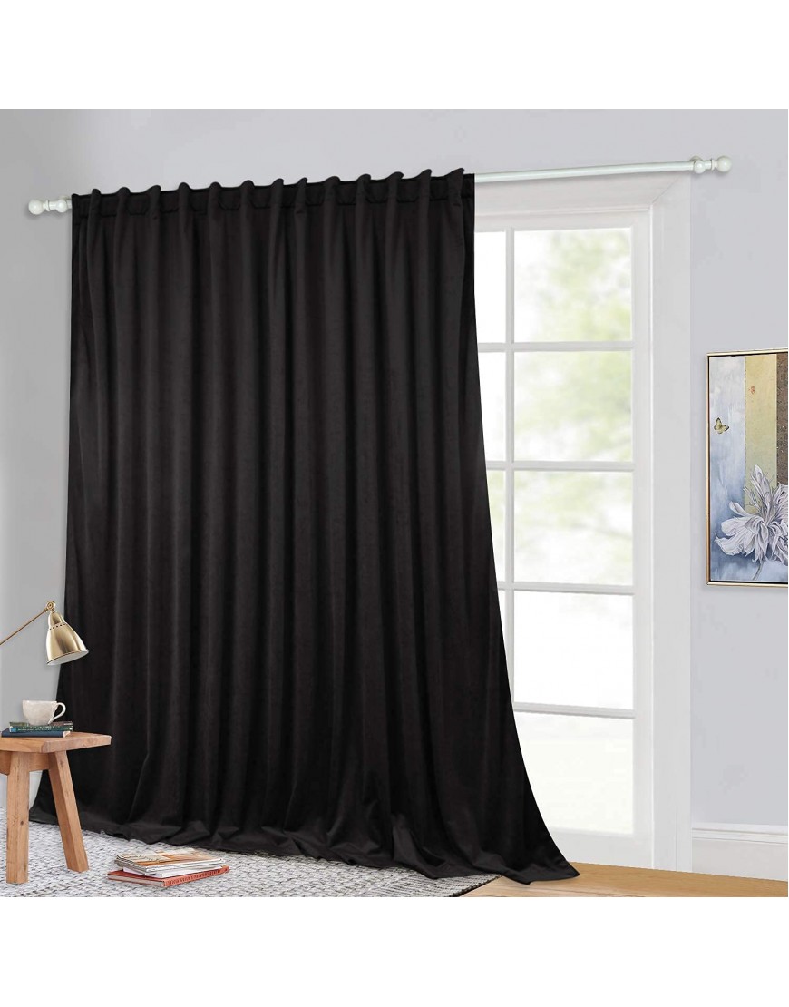StangH Black Backdrop Curtains 96 inches Long Thermal Insulated Velvet Drapes for Sliding Door Blackout Bedroom Window Curtains for Theater Living Room Sun Room Black W100 x L96 1 Panel