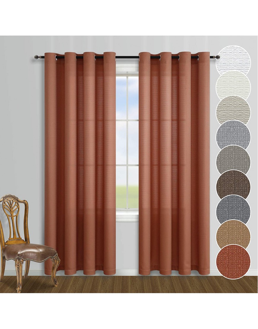 Terracotta Boho Curtains 84 Inch Length for Living Room 2 Panels Sets Grommet Window Light Filtering Semi Sheer Drapes Rust Red Burnt Orange Curtains for Bedroom Brown Red 7FT Inches Long