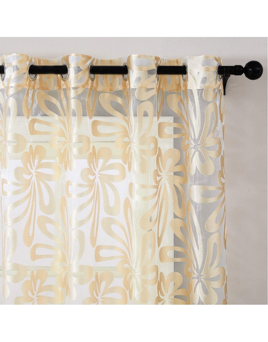 Top Finel Floral Sheer Curtains 96 Inches Long for Living Room Bedroom Grommet Voile Window Curtains 2 Panels Champagne