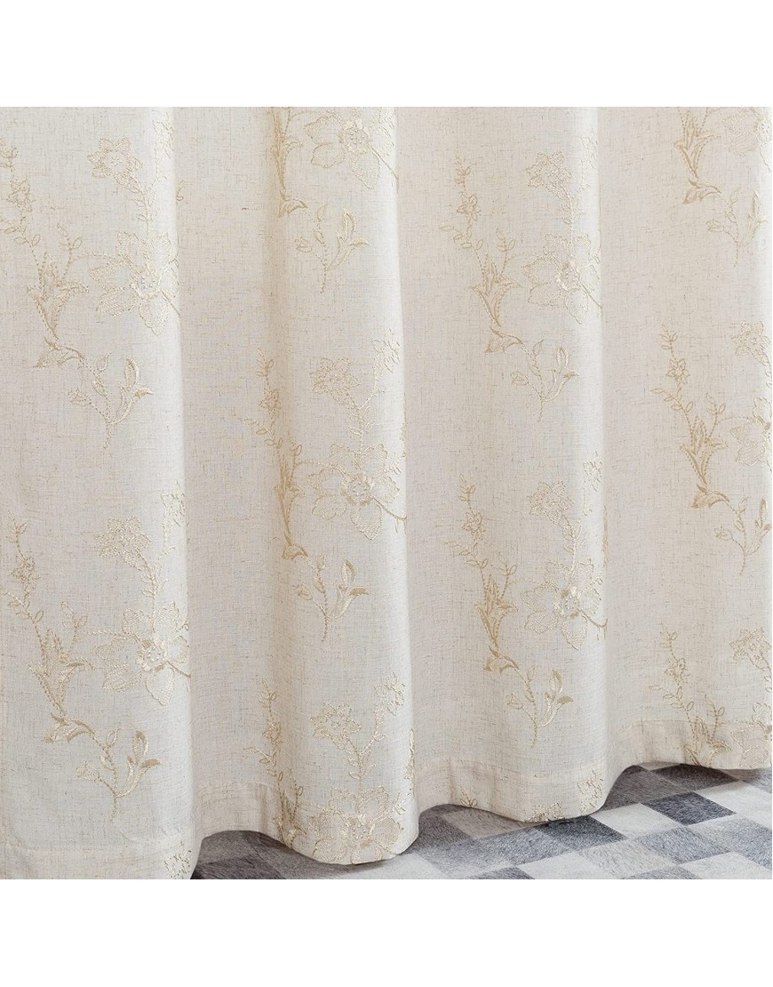 Topick Ivory Window Curtains Linen Textured Floral Embroidered Design Living Room Curtain Drapes Bedroom Grommet Window Treatment Sets 2 Panels 84 inches