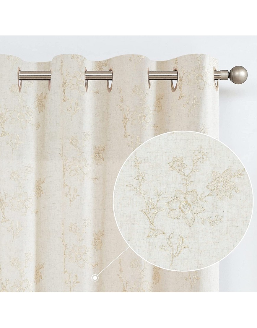 Topick Ivory Window Curtains Linen Textured Floral Embroidered Design Living Room Curtain Drapes Bedroom Grommet Window Treatment Sets 2 Panels 84 inches