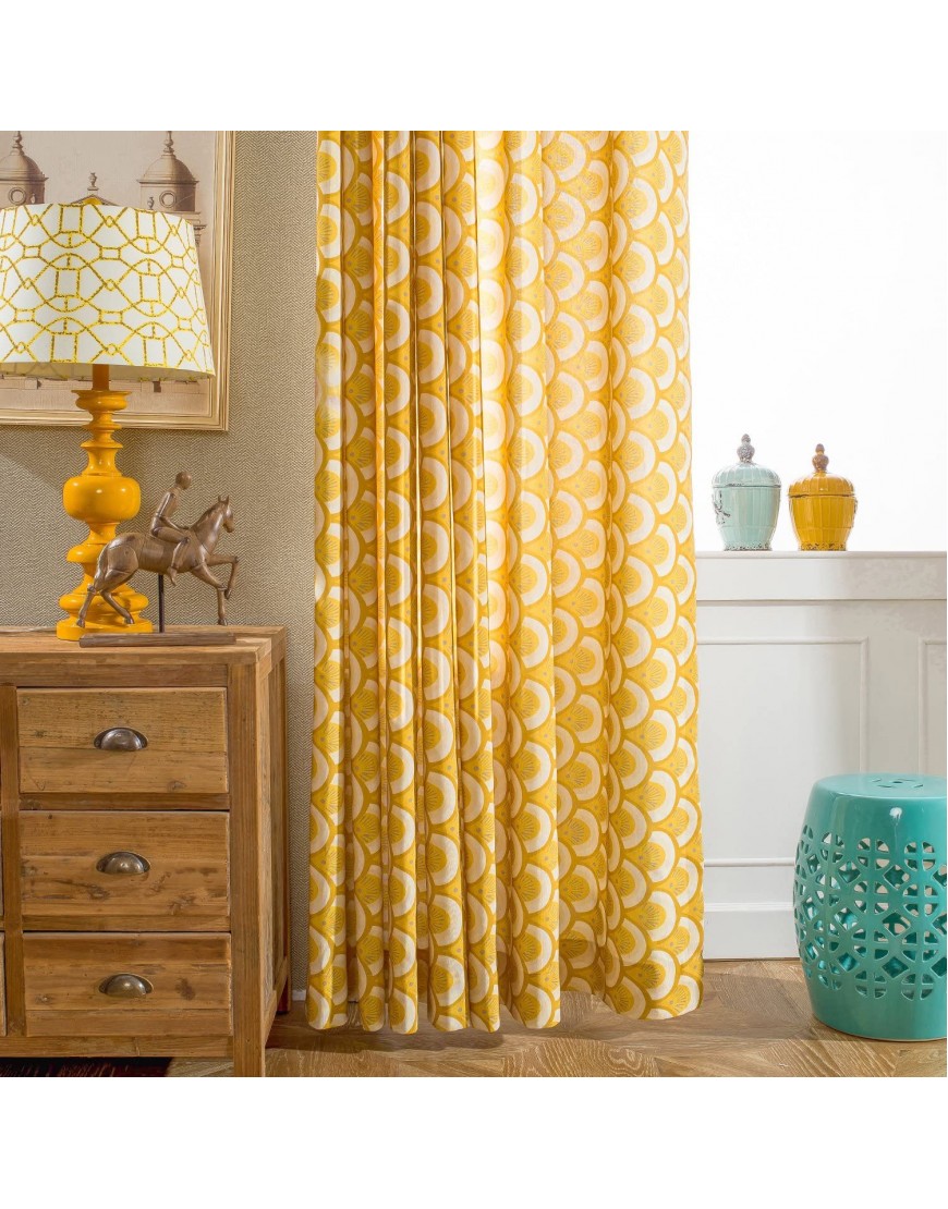 VOGOL Thermal Insulated Window Room Grommet Curtain Drapes for Bedroom and Living Room Set of 2 Panels W52 x L84 inch,Yellow Geo Patten in White