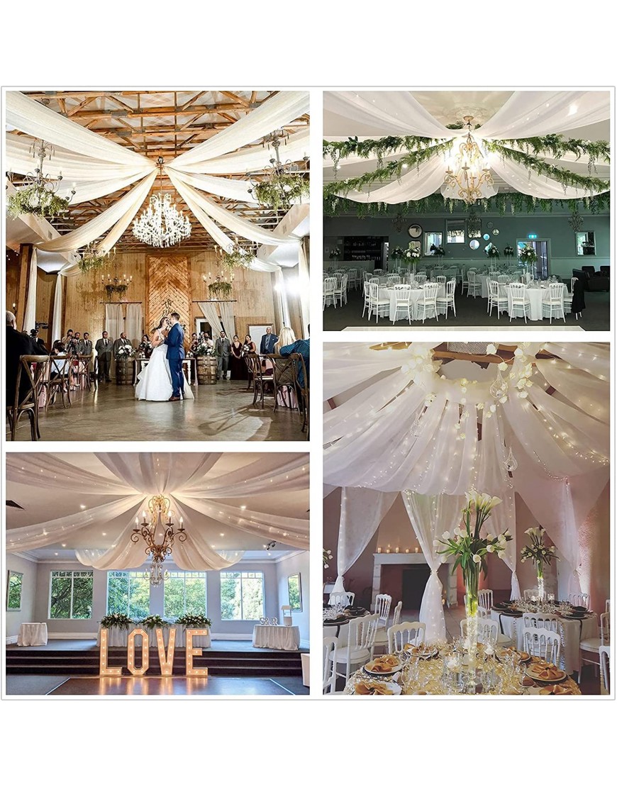 White Wedding Ceiling Drapes Fabric 6 Panels 5ftx10ft Chiffon Backdrop Drapes Curtain for Ceremony Arch Party Stage Decoration
