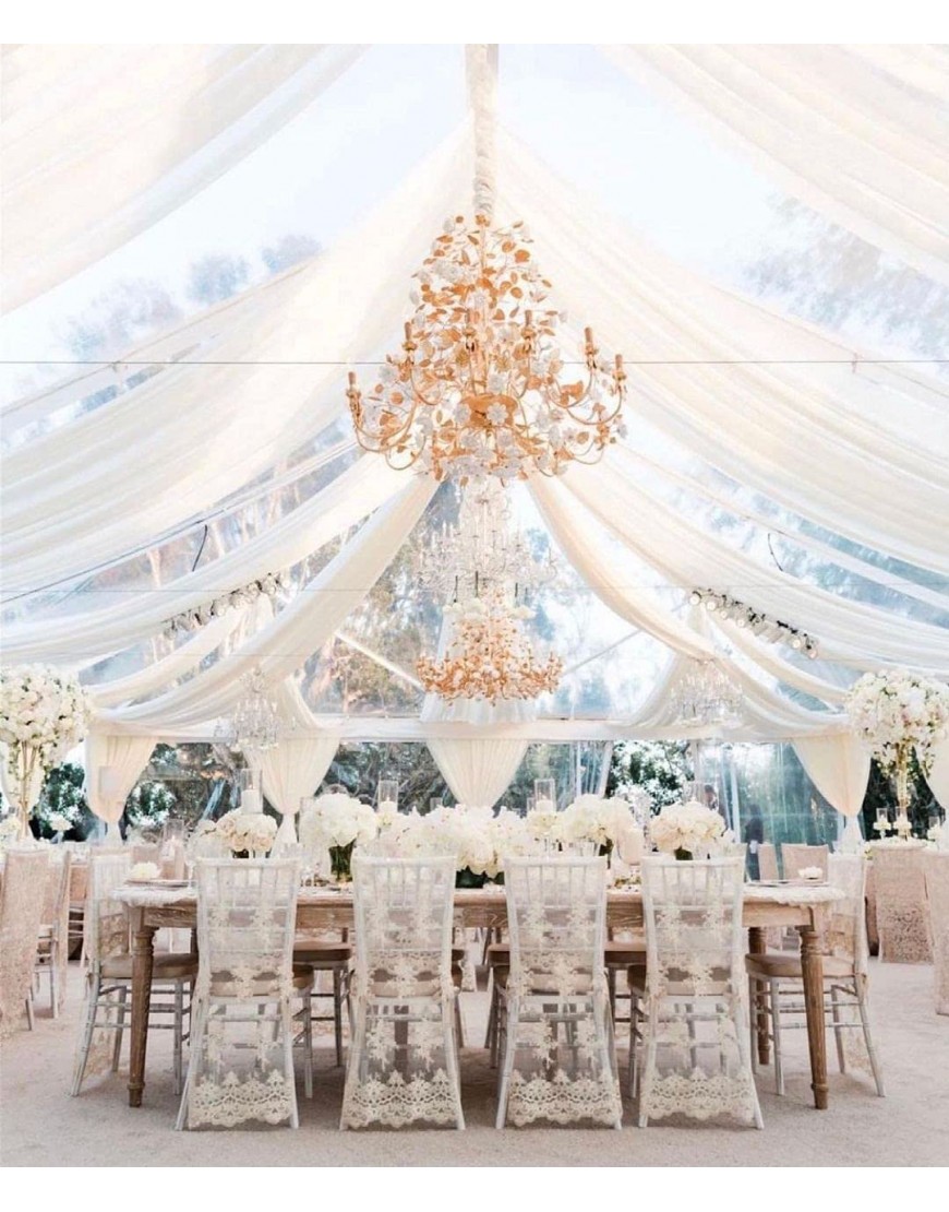 White Wedding Ceiling Drapes Fabric 6 Panels 5ftx10ft Chiffon Backdrop Drapes Curtain for Ceremony Arch Party Stage Decoration