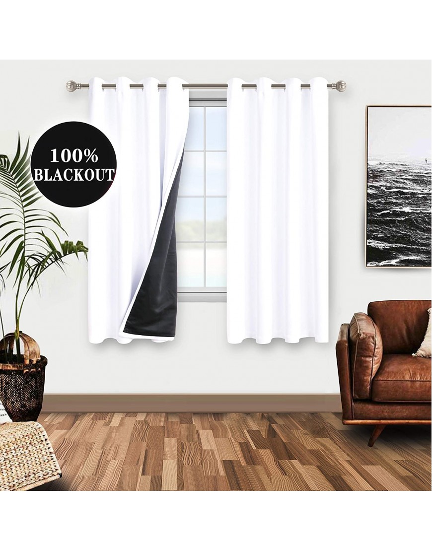 WONTEX 100% White Blackout Curtains for Bedroom 52 x 63 inch Length Winter Thermal Insulated Energy Saving Sun Blocking Lined Window Curtain Panels for Living Room Set of 2 Grommet Curtains