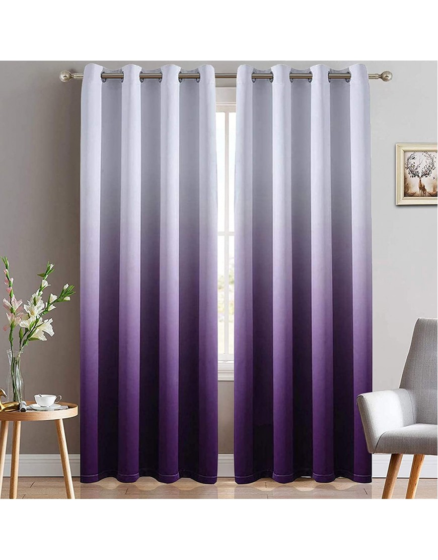 Yakamok Light Blocking Gradient Color Curtains Purple Ombre Blackout Curtains Room Darkening Thermal Insulated Grommet Window Drapes for Living Room Bedroom Purple 2 Panels 52x84 Inch