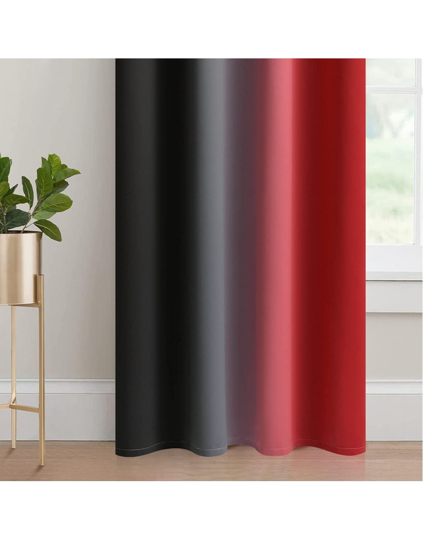 Yakamok Ombre Red and Black Curtains for Bedroom Gradient Room Darkening Curtains 84 inches Long,Grommet Thermal Insulated Light Blocking Window Drapes Curtain for Living Room,52 x 84 Inch,2 Panels