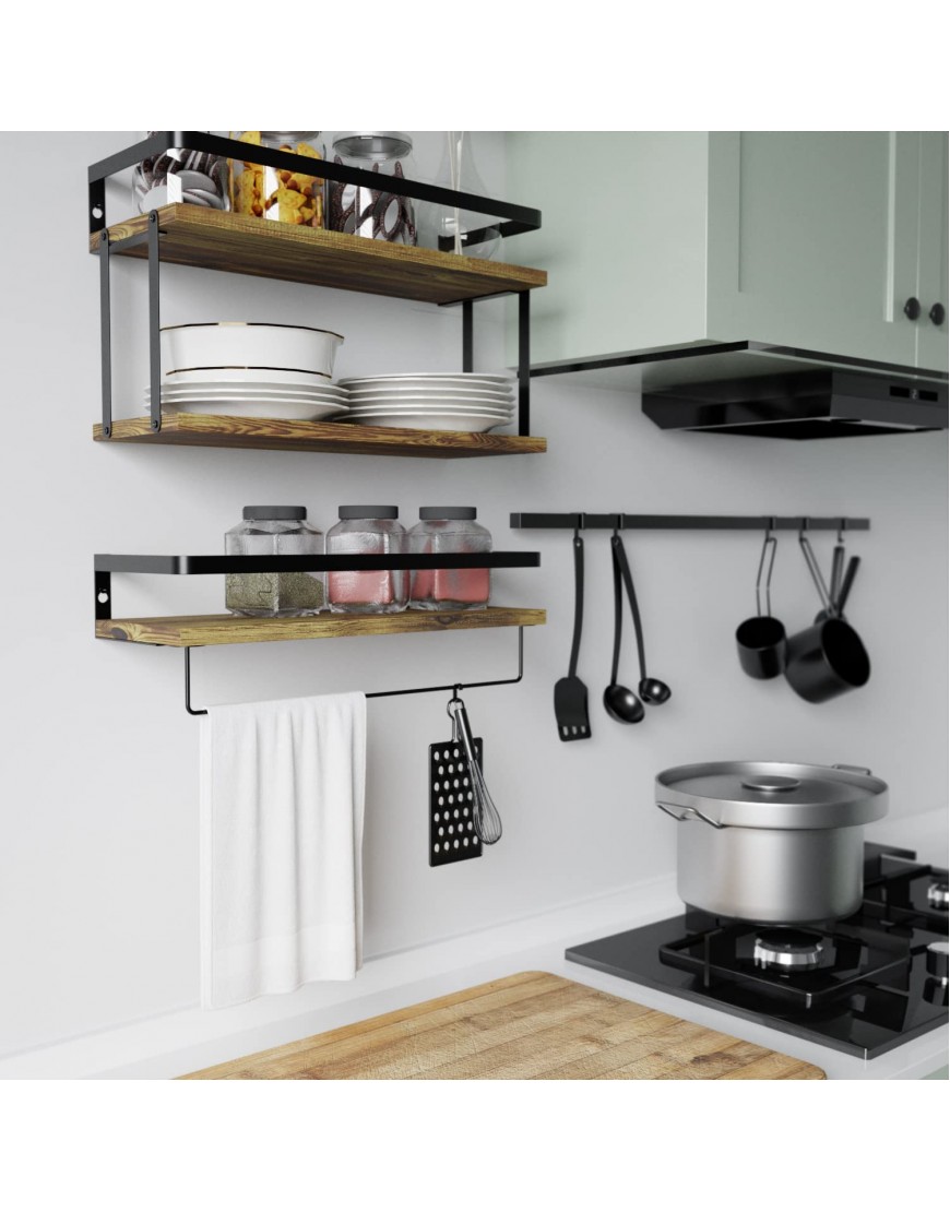 3 Tier Wall Mounted Floating Shelves Set of 3 Rustic Wood Wall Shelf with Metal Frame Extra Storage Rack for Bathroom Kitchen Bedroom with Tissue Rack & Towel Bar