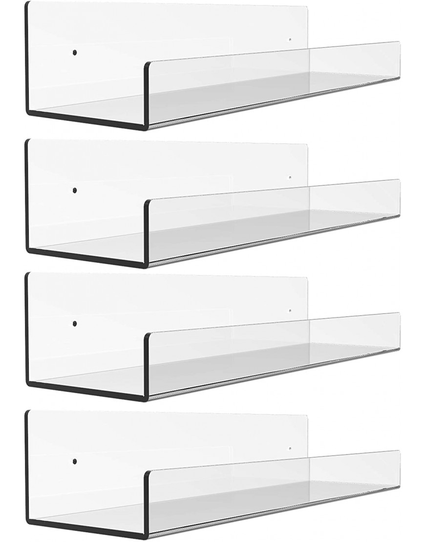 4 Pack Clear Acrylic Floating Wall Ledge Shelf,15 Invisible Wall Mounted Nursery Kids Floating Bookshelf for Kids Room,U Modern Picture Ledge Display Toy Storage Wall Shelf,Clear by Cq acrylic