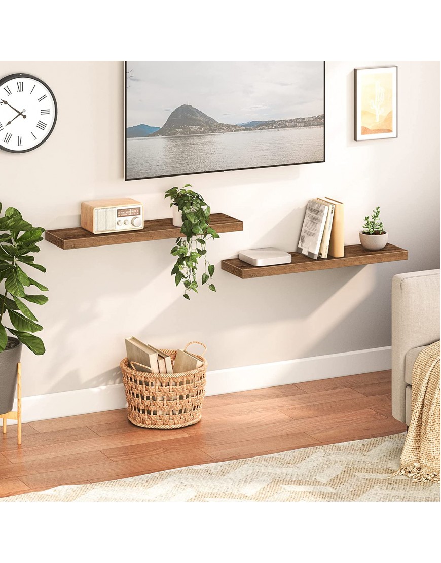 ALLOSWELL Floating Shelves Decorative Wall Shelf Set of 2 31.5 inch Long Hanging Shelves Easy to Install for Kitchen Living Room Bathroom Laundry Room Rustic Brown FSHR8001S2