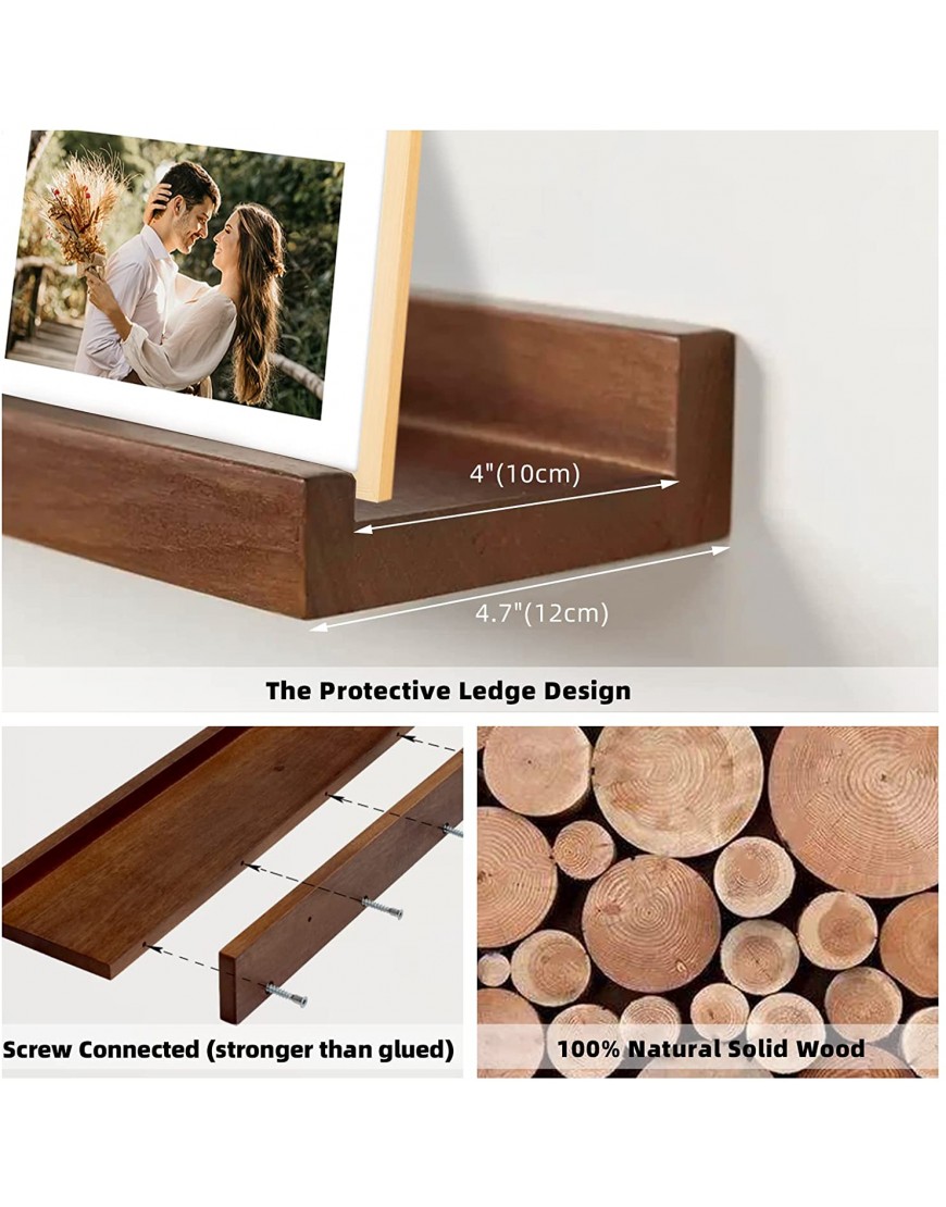 AMZFURNI Floating Shelves with Lip 16‘’ Picture Ledge Wood Wall Shelves with Lip Set of 3 for Picture Frames Home Decor and Item Display