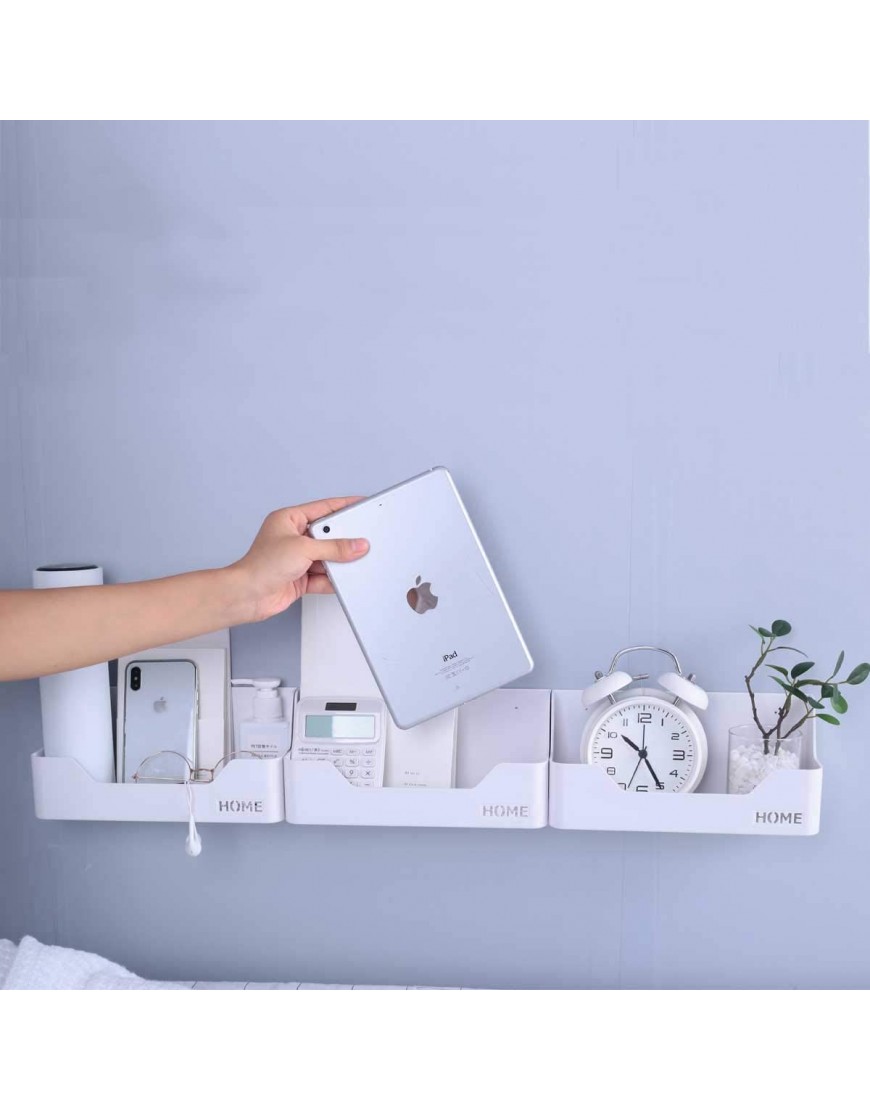 Bedside Shelf Stick On Wall Mounted Bed Room,Dorm,Office Adhesive Floating Accessories Caddy Organizer Holder for Phone,Glasses,Remote Control,Keys,Pens Plastic Material- White