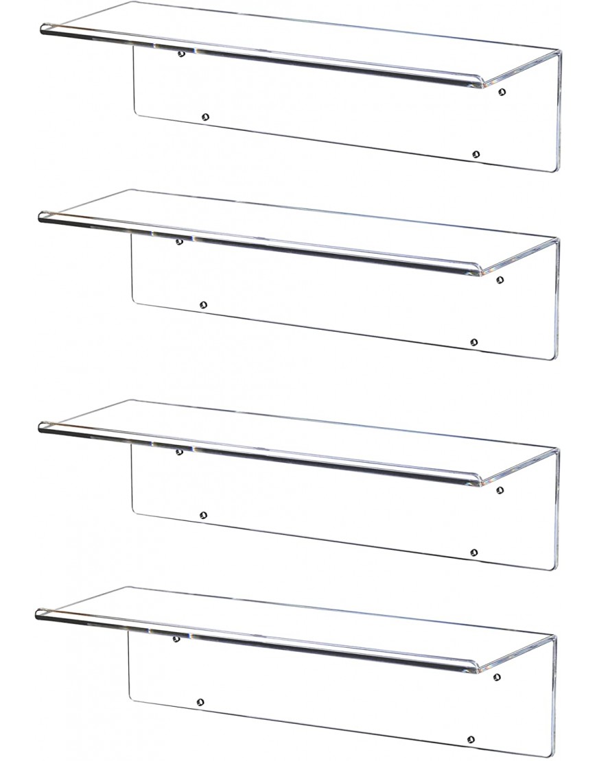 CY craft 15.8 Inch Clear Acrylic Floating Shelves Display Ledge,Wall Mounted Storage Shelf with Detachable Hooks for Kitchen Bathroom Office,Invisible Kids Bookshelf and Spice Rack,Set of 4
