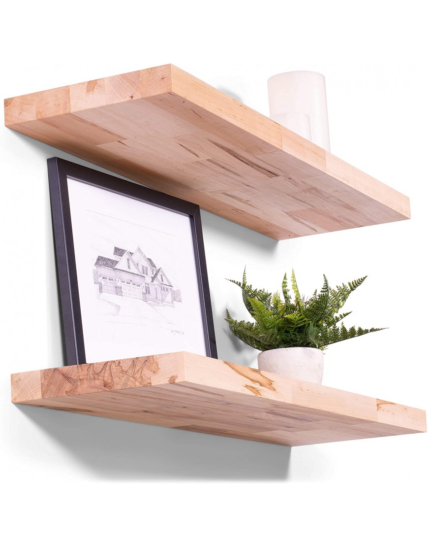 DAKODA LOVE Floating Shelves | Butcher Block | Solid Hardwood | Premium Craftsman Quality | Easy Hidden Bracket Wall Mount | Set of 2 Natural 36 L x 10 D