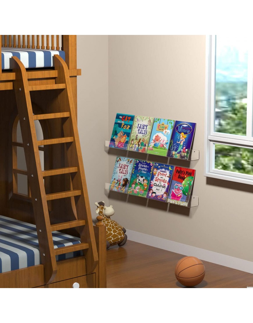 FEMELI 2 Pack 36 Inch Clear Acrylic Floating Bookshelf for Kids Wall Display Shelf with Lips for Nursery Room Bathroom Dorm