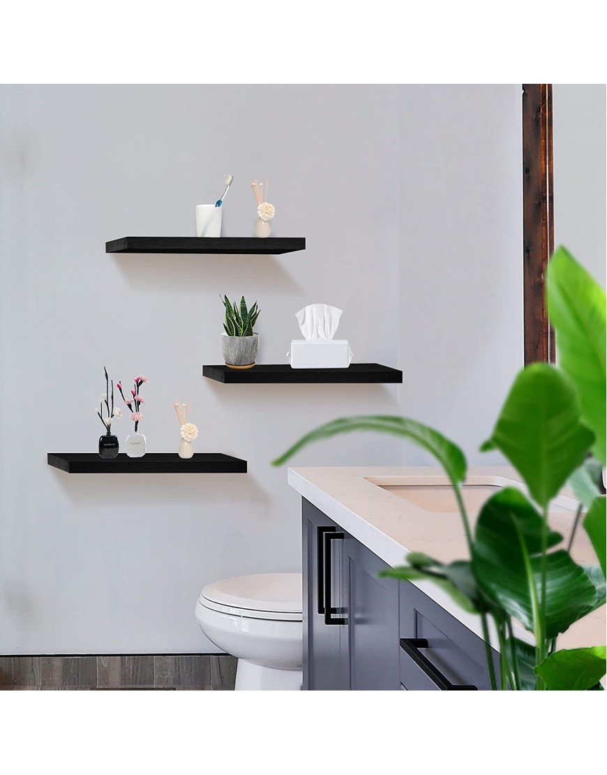Floating Shelves Wall Shelf Solid Wood for Bathroom Bedroom Kitchen Wall Decor Set of 3 Black Wall Shelves