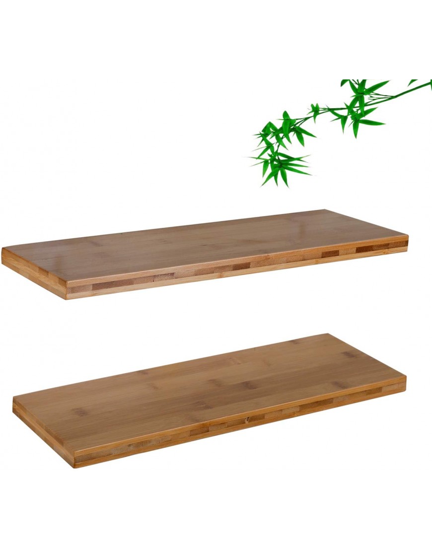 Floating Wooden Wall Shelves,Bamboo,Pack of 2,16 Inches Waterproof,Shelf Wall Mounted Decorative for Living Room Kitchen Bathroom Bedroom Office Home Decorative for Book,Plants Bamboo Color