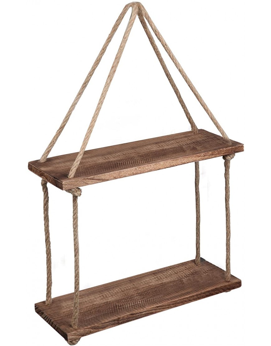 Hanging Wall Shelves Woven Hanger 2 Tier Rope Floating Shelf ,Rustic Wood Finish . Decorations Display for Living Room Bathroom