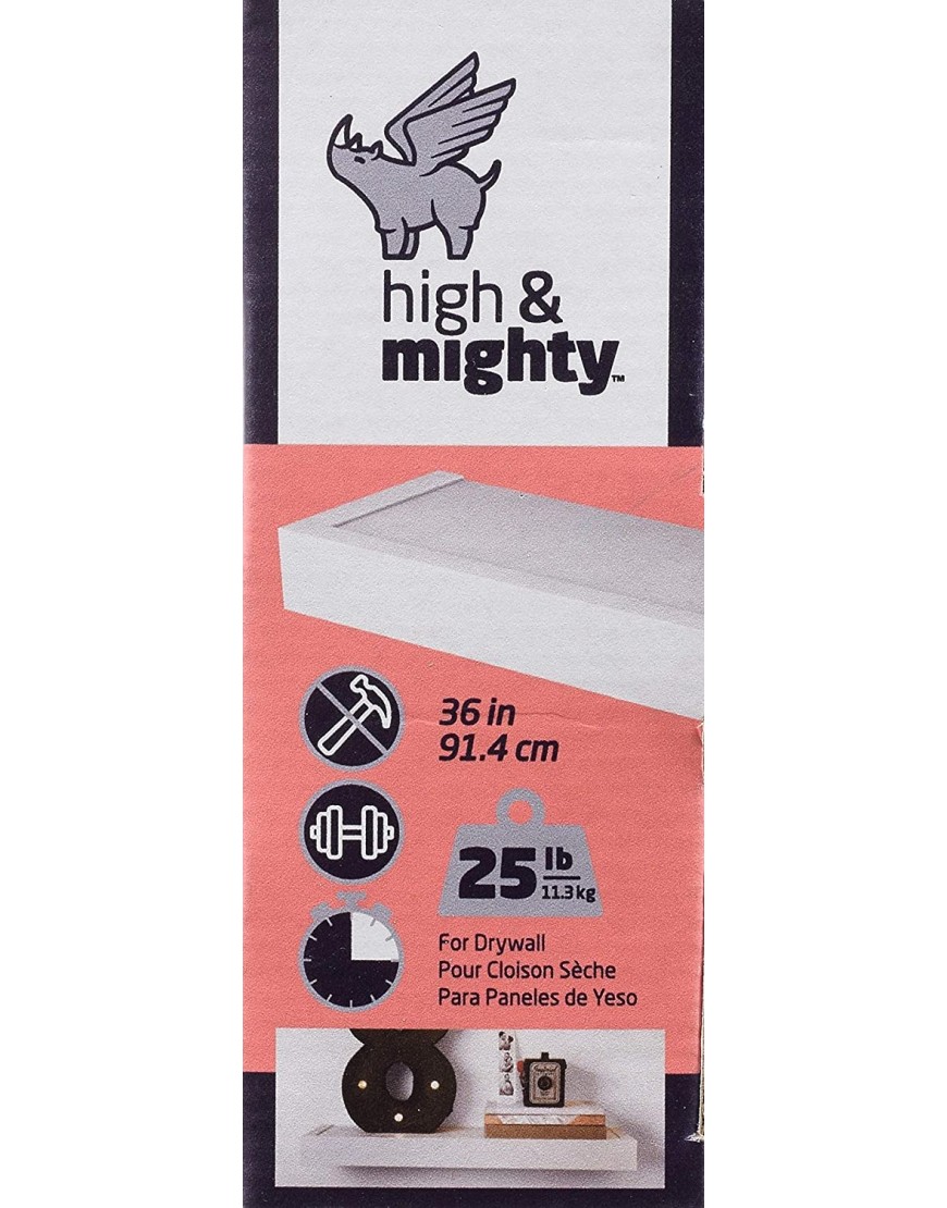 HIGH & MIGHTY 515613 Modern 36 Floating Shelf Holds up to 25lbs Easy Tool-Free Dry Wall Installation Flat Retail Packaging White