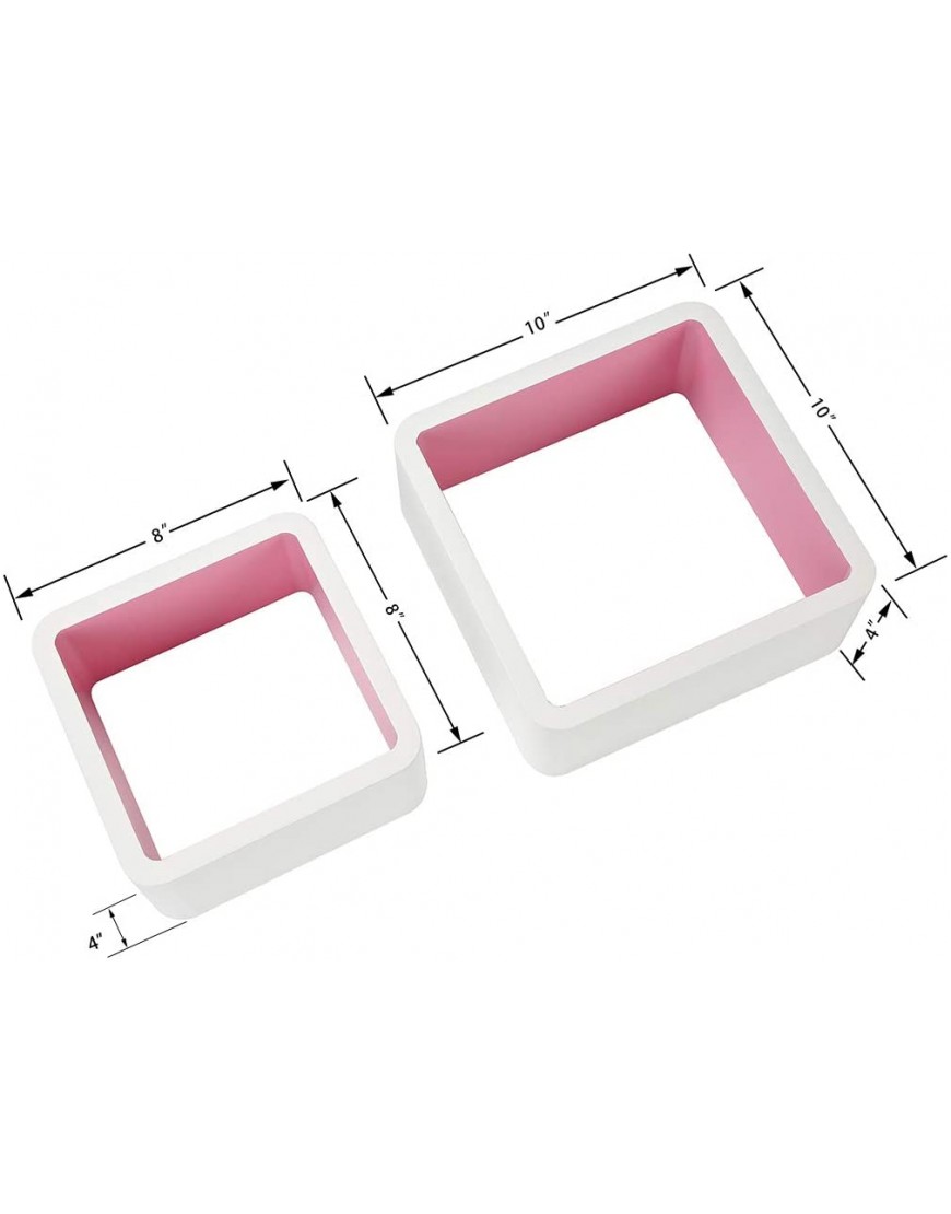 Homewell Set of 2 Cube Floating Shelves Wood Wall Shelves for Home Decoration Storage Display Rack White+Pink.