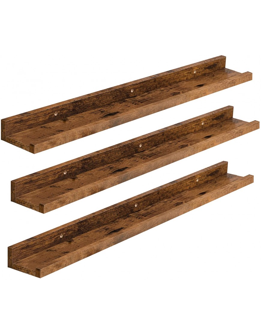 HOOBRO Floating Shelves Wall Shelf Set of 3 35.4 Inches Hanging Shelf with Raised Edge and Invisible Brackets for Bathroom Bedroom Kitchen Office Living Room Decor Rustic Brown BF90BJ01