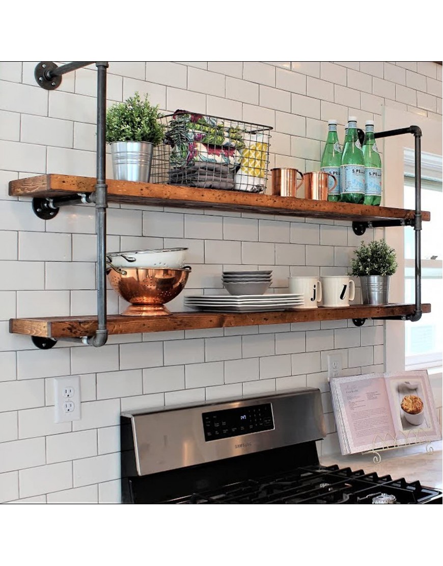 Industrial Pipe Shelving Wall Mounted Rustic Floating Shelves Iron Shelves for Wall DIY Bookshelf Brackets for Home Kitchen Office 4 Tier 2 Pcs 37” Tall 12” Deep