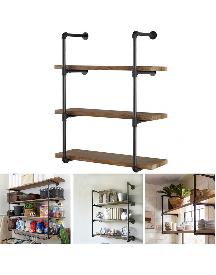 Industrial Pipe Shelving Wall Mounted Rustic Floating Shelves Iron Shelves for Wall DIY Bookshelf Brackets for Home Kitchen Office 4 Tier 2 Pcs 37” Tall 12” Deep