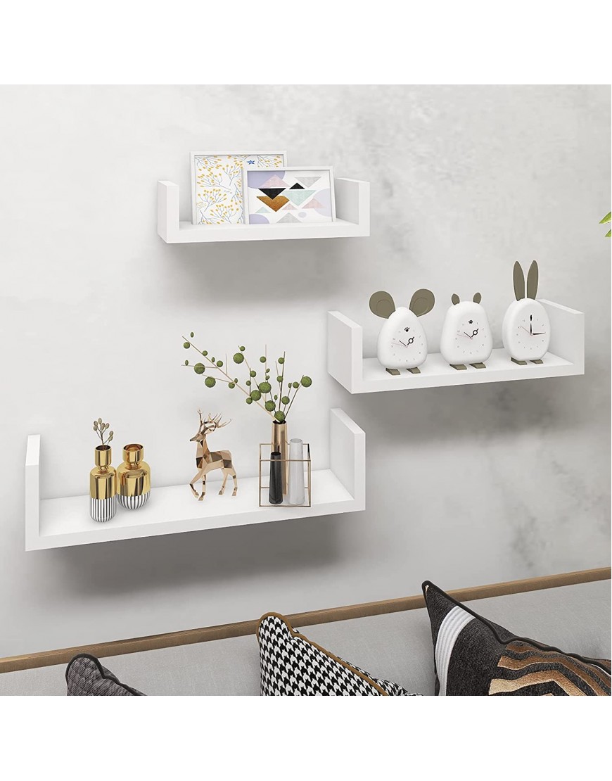 INHABIT UNION U-Shaped White Floating Shelves for Wall Wall Shelves Set of 3 Small Wall Mounted Shelf for Bedroom Kitchen Bathroom and Living Room Decoration Storage