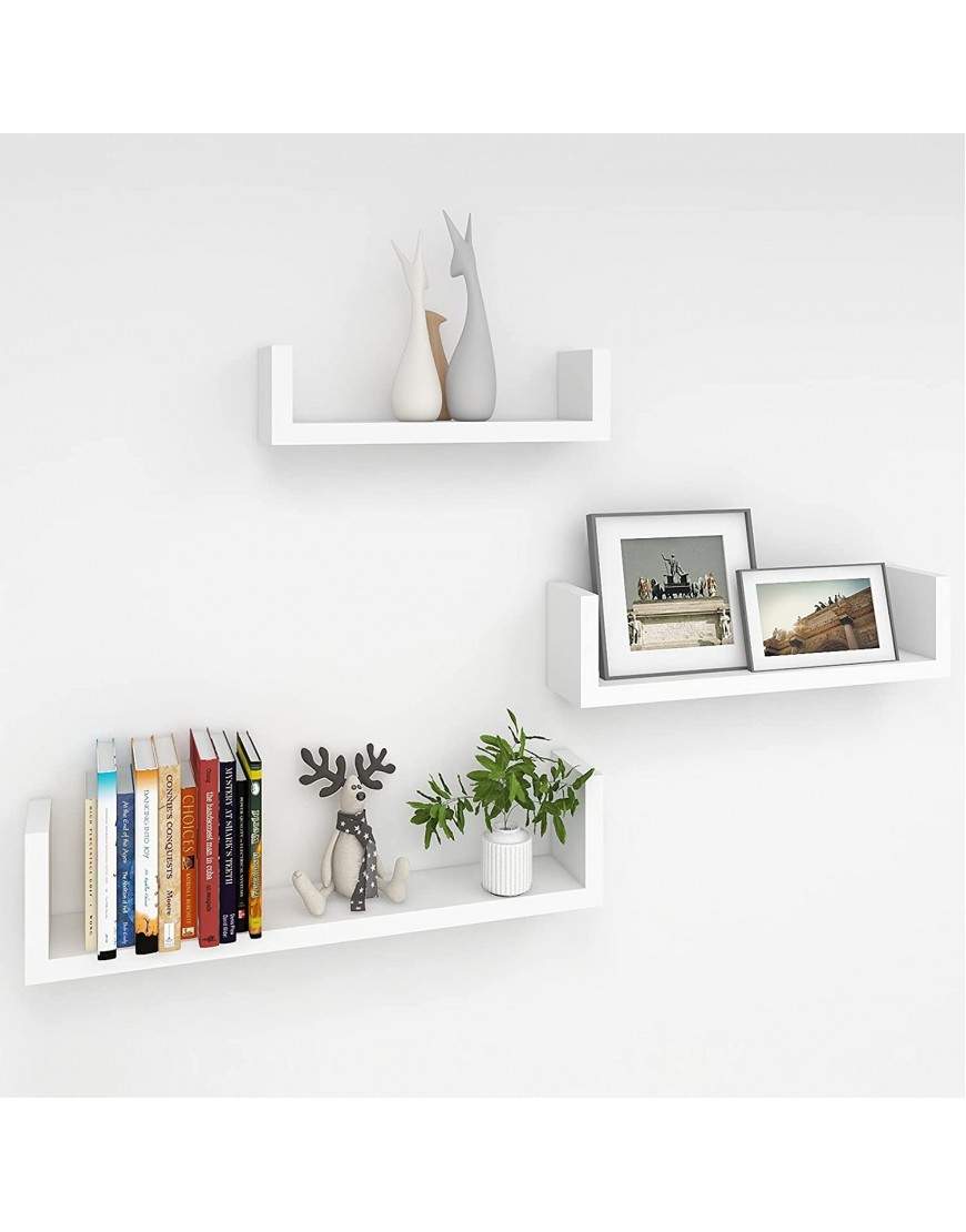 INHABIT UNION U-Shaped White Floating Shelves for Wall Wall Shelves Set of 3 Small Wall Mounted Shelf for Bedroom Kitchen Bathroom and Living Room Decoration Storage
