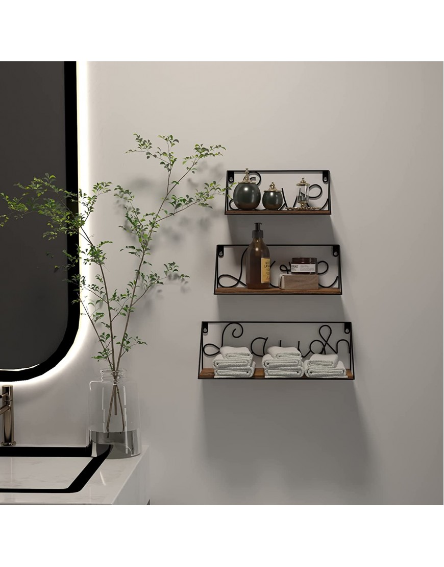 Live Love Laugh Floating Shelves Set of 3 Decorative Wire Wall Shelf for Bedroom Living Room Bathroom Kitchen