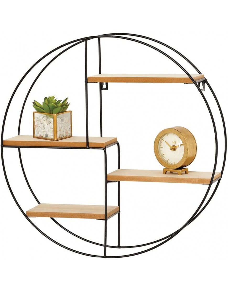 mDesign Round Metal Wall Mount Display Organizer Holder 4 Shelf to Store and Show Off Small Collectibles Figurines Mugs Succulent Plants Black Natural