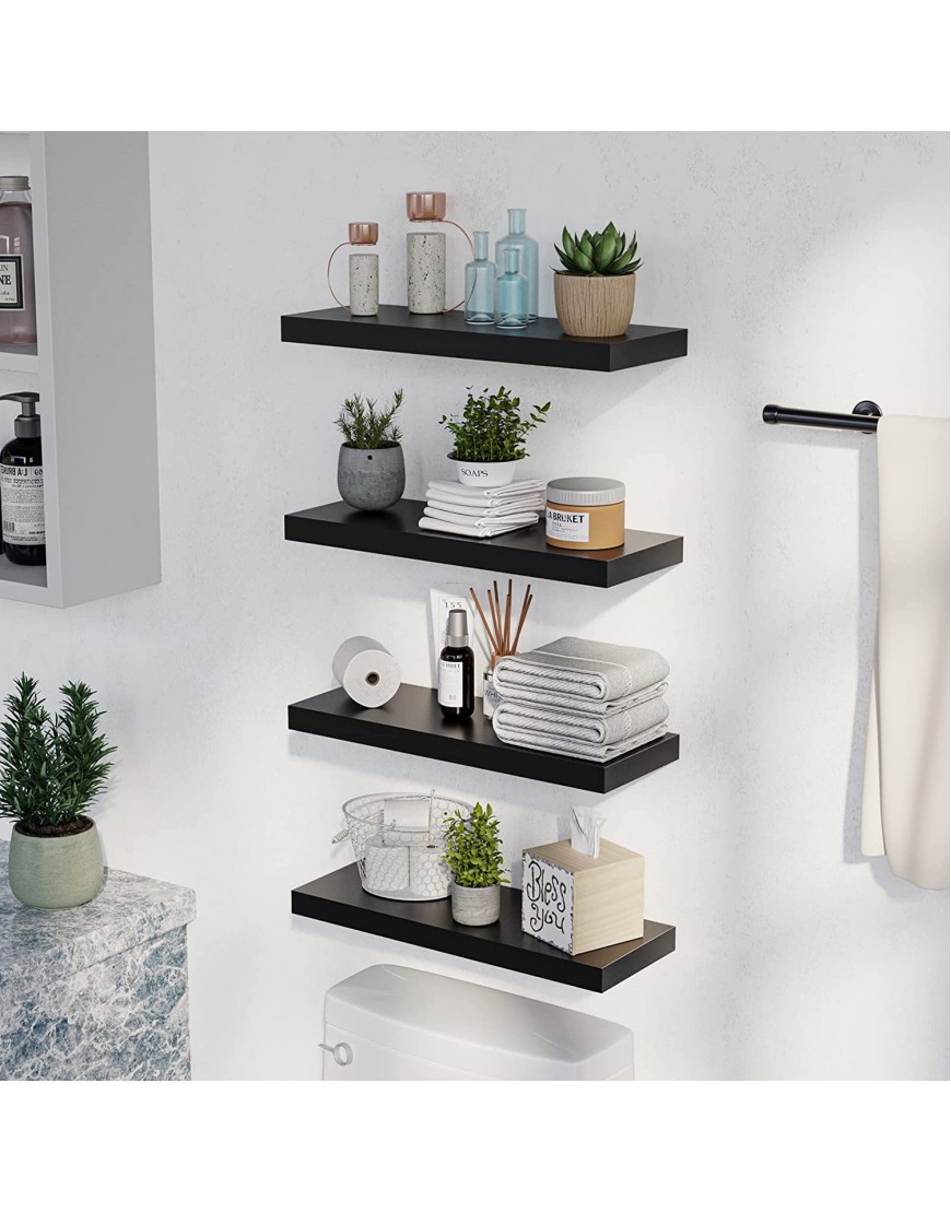 POTRAS Black Floating Shelves for Wall 4 Sets Black Wall Shelves for Bedroom with Invisible Brackets Black Shelves for Wall Decor Modern Black Shelf for Bathroom Kitchen and Living Room – Black