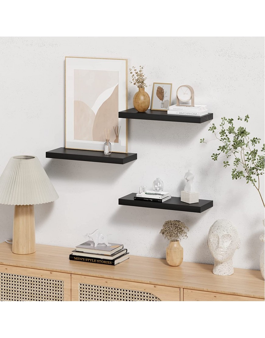 POTRAS Black Floating Shelves for Wall 4 Sets Black Wall Shelves for Bedroom with Invisible Brackets Black Shelves for Wall Decor Modern Black Shelf for Bathroom Kitchen and Living Room – Black
