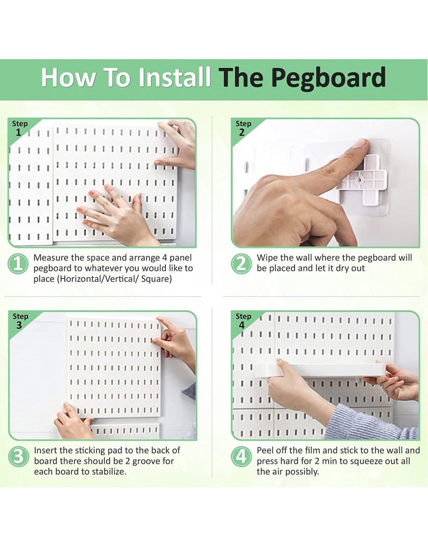 Socalsunny Pegboard Wall Organizer Kit 4 Boards 14 Piece Accessories Combination Hanging Peg Board Wall for Home Office | 22x22 White Pegs for Hanging