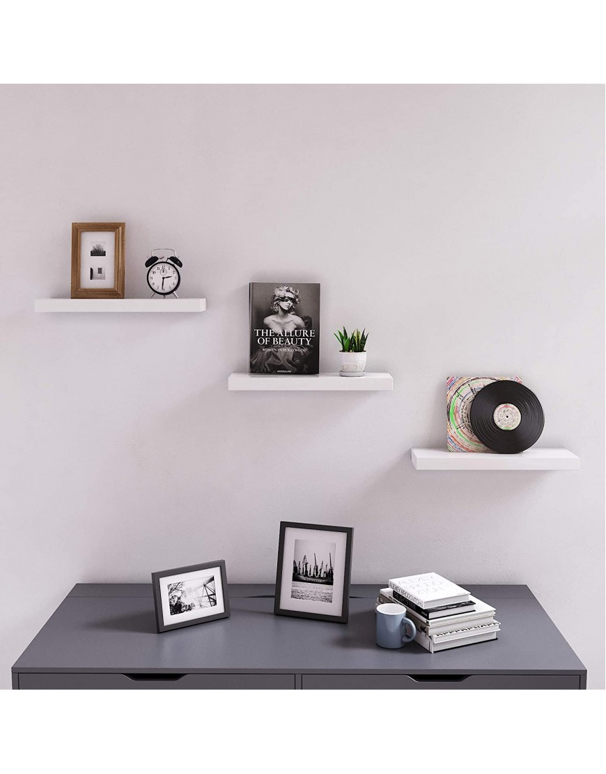 SONGMICS Wall Shelf 2-Set Floating Shelf 15 Inches Easy Install for Decorative Display Corner Invisible Bracket Support White ULWS14WT-2