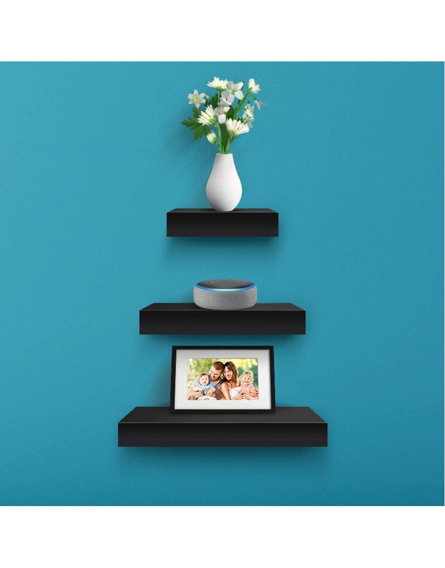 Sorbus Wall Mount Corner Shelves Square Hanging Wall Shelves Decoration Perfect Trophy Display Photo Frames Home Décor Set of 3 Black