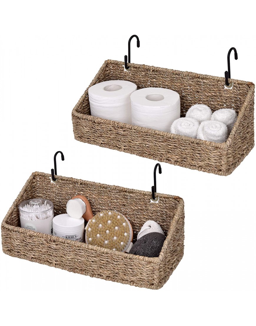 StorageWorks Woven Wall Baskets for Storage Seagrass Baskets for Shelf Wall Storage for Kitchen and Bathroom Hanging Baskets for Organizing 15 x 6.3 x 5.9 2-Pack