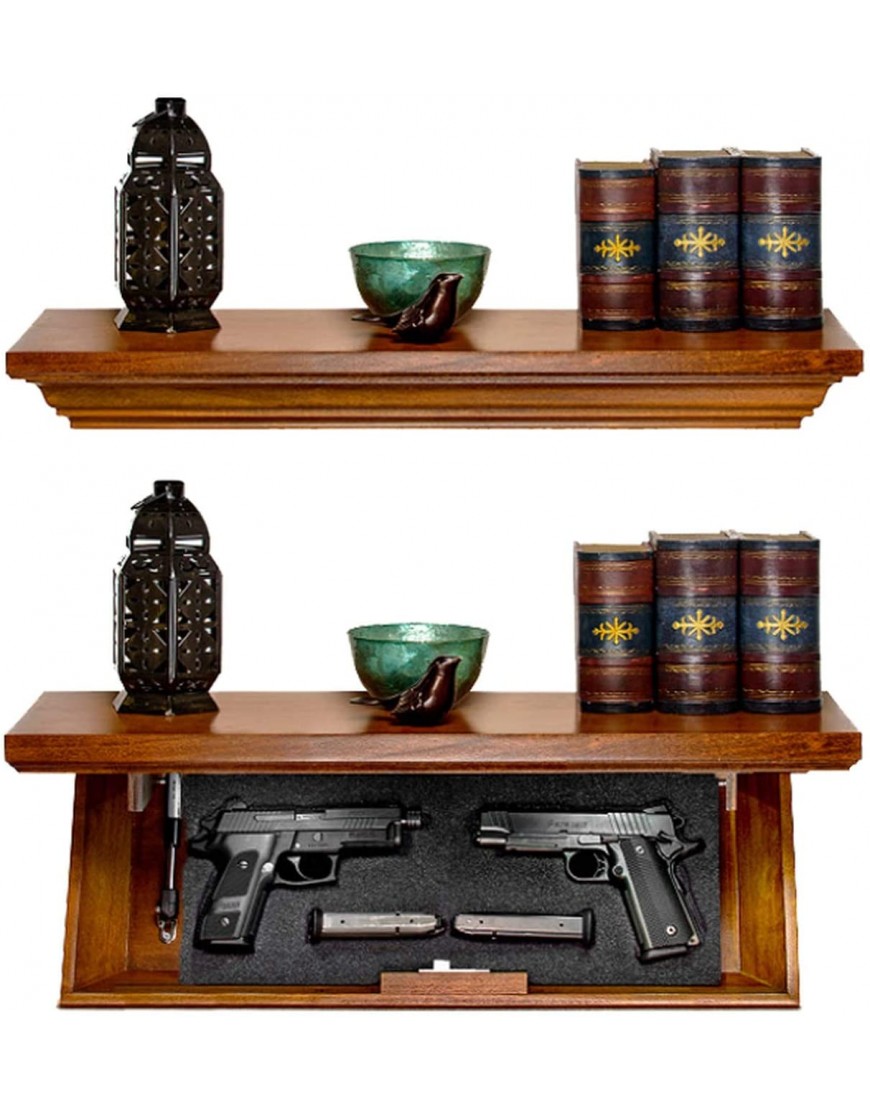 Tactical Traps Patriot 35S Compact Gun Shelf with Trap Door | Compact Firearm Storage with RFID Lock | Easy Installation | Secure Hidden Compartment | 22 ½ ” X 10 ¼” X 4” Dark Walnut