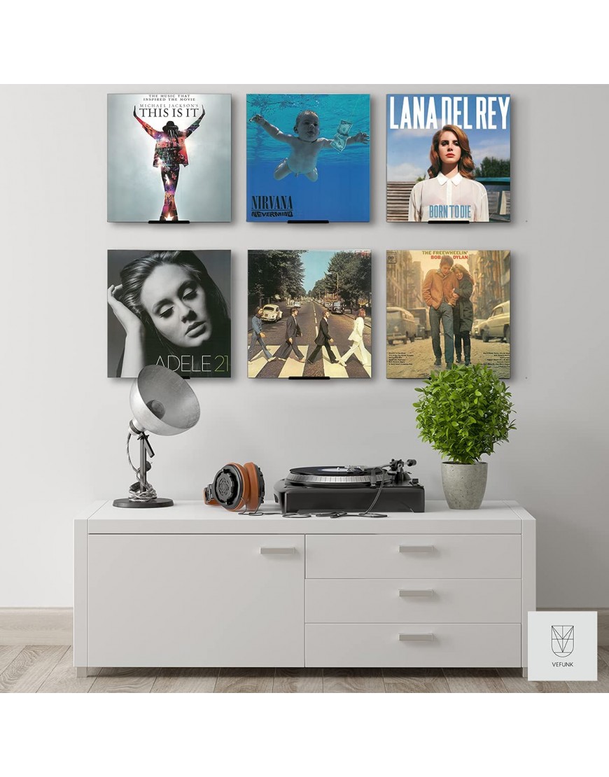 Vefunk Vinyl Record Holder Wall Mount for Albums Set of 6 Record Holder for Albums Wall Mount Vinyl Record Shelf Wall Mount Now Playing Vinyl Record Display Shelf for Record Wall Decor