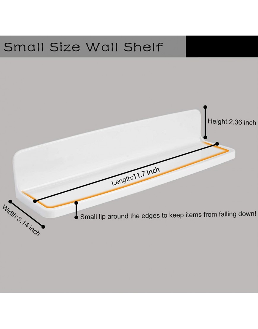 Wall Mounted Small Floating Shelf Stick On Wall Shelves for Bedroom,Kitchen,Bathroom Bedside Shelves to Display Speakers,Photo Frame,Watch,Keys,Cosmetics-Damage Free-Plastic-White1Pcs Set