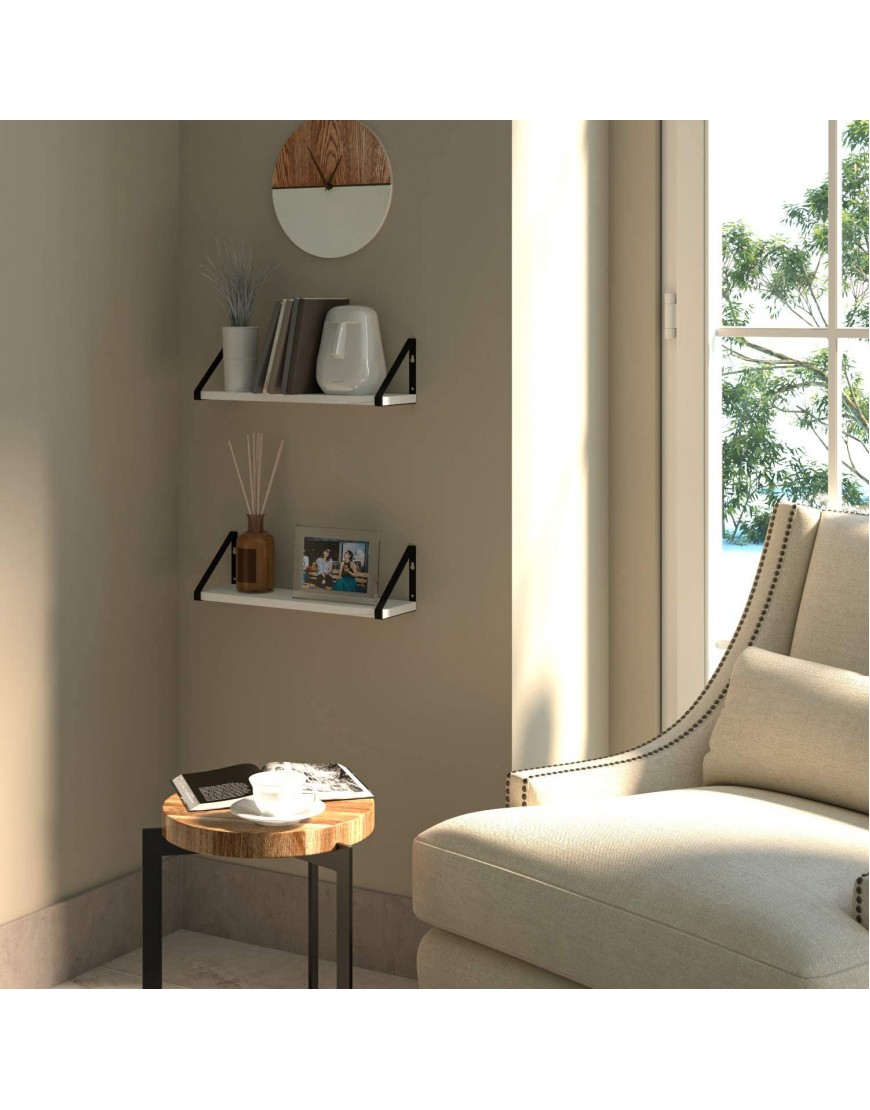 Wallniture Ponza White Floating Shelves for Wall Wood Wall Shelves for Living Room Decor Set of 2