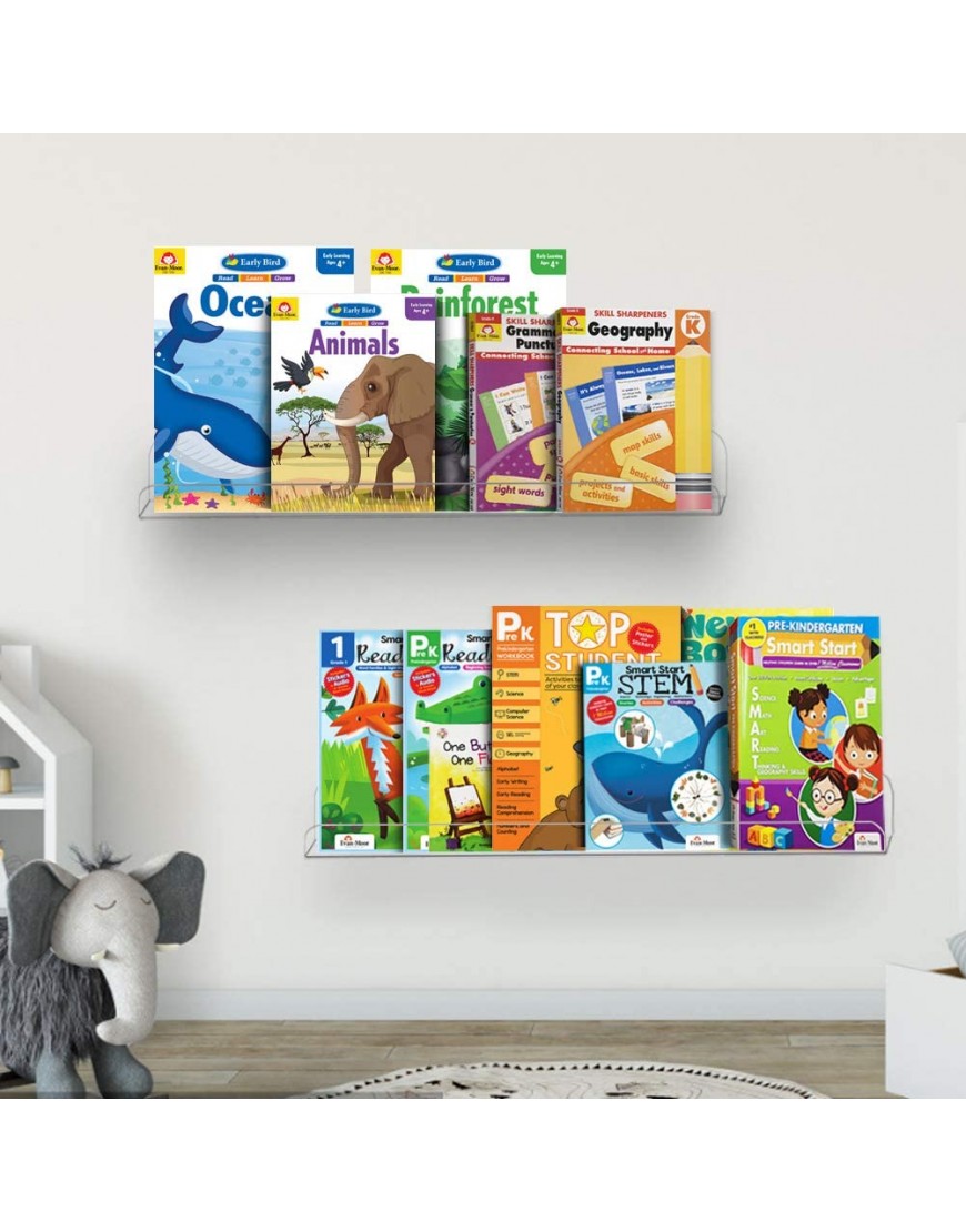 Weiai Clear Acrylic Shelf 15 Invisible Floating Wall Ledge Bookshelf Kids Book Display Shelves Wall Mounted 15 Inch 3Pack